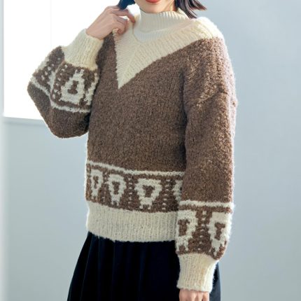 【自選組合材料包】hamanaka sonomono alpaca boucle 北歐風復古提花冷衫材料包 (棒針編織)